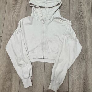 White Cropped Zip-Up Hoodie